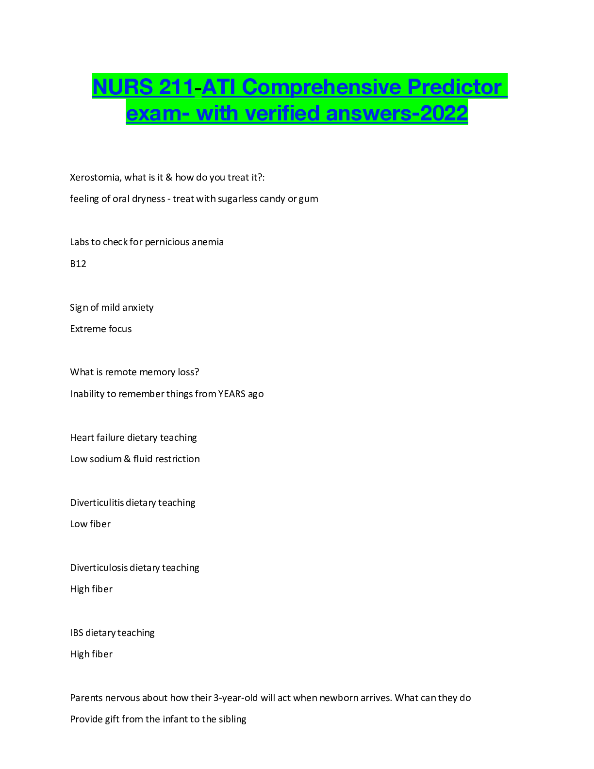 Preview of NURS 211-ATI Comprehensive Predictor exam- with verified answers-2022